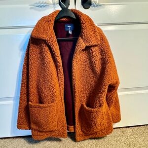 Burnt Orange Sherpa Teddy Jacket Large by Forever 21 with pockets